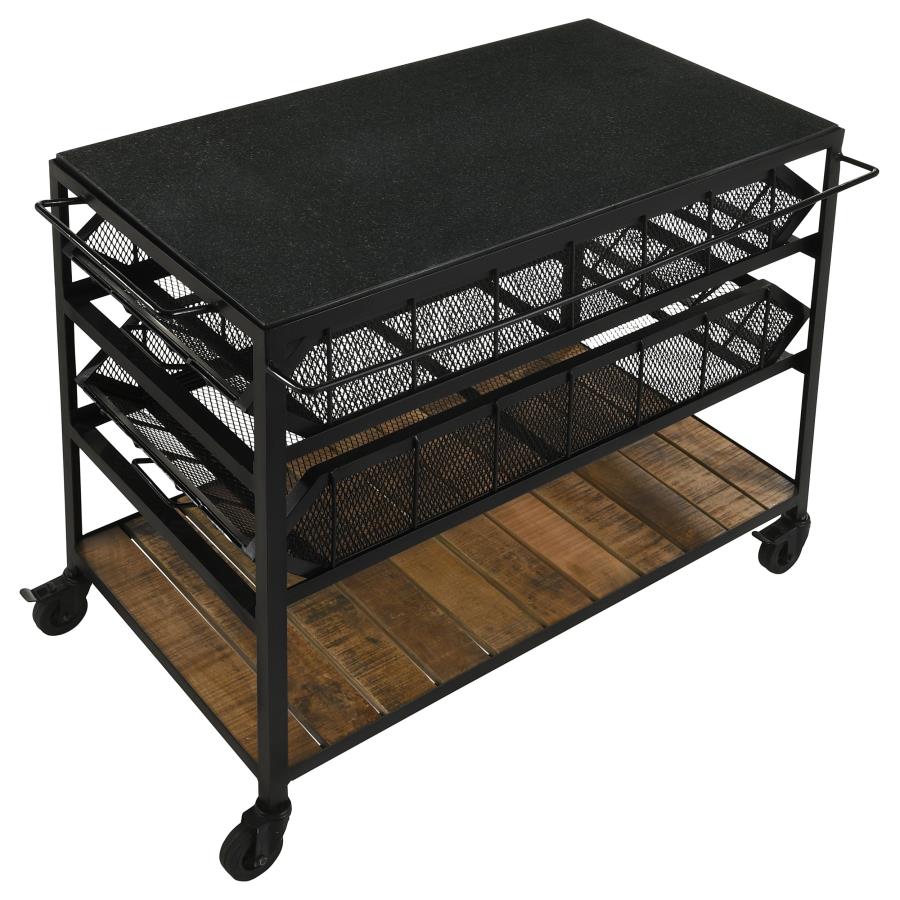 Evander Marble Top Kitchen Cart with Removable Shelves Black view 3