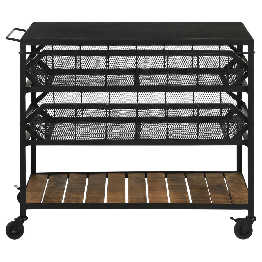 Evander Marble Top Kitchen Cart with Removable Shelves Black view 4