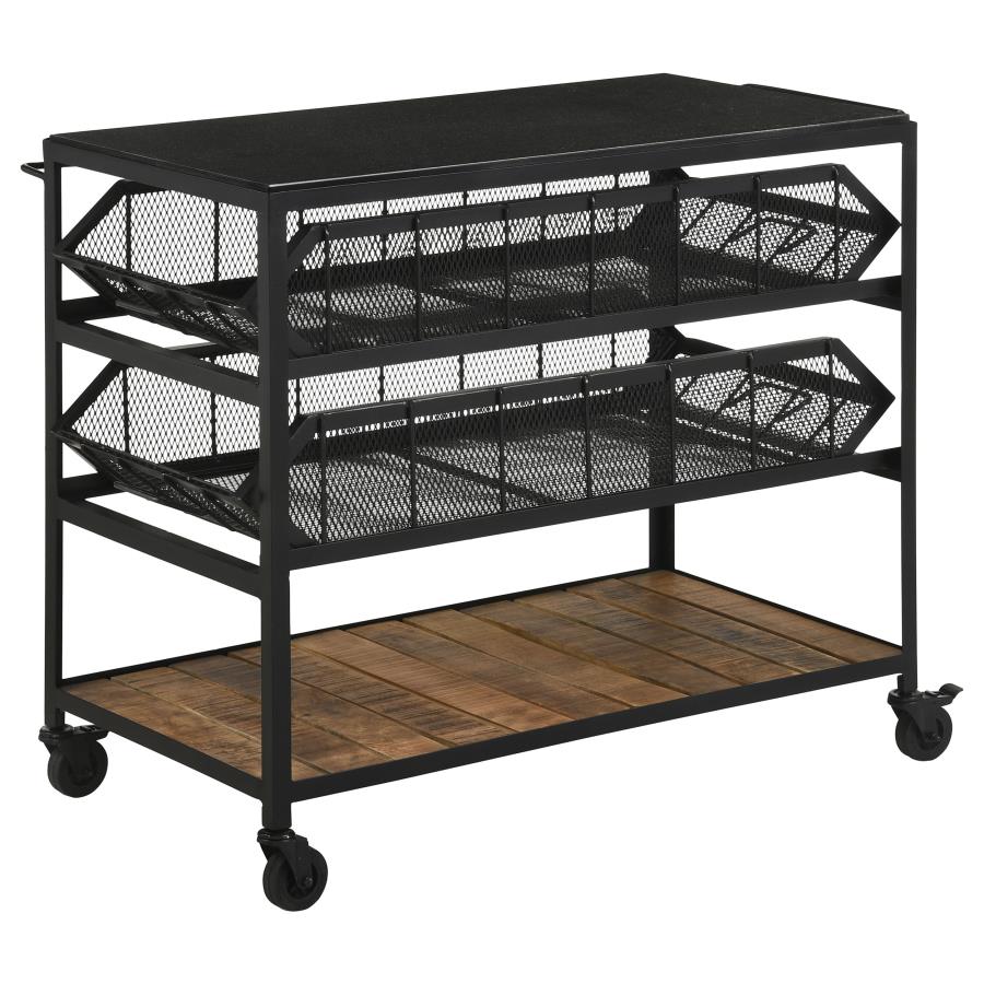 Evander Marble Top Kitchen Cart with Removable Shelves Black view 5