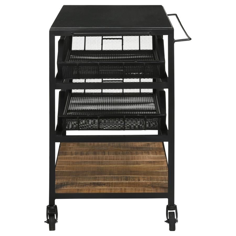 Evander Marble Top Kitchen Cart with Removable Shelves Black view 6