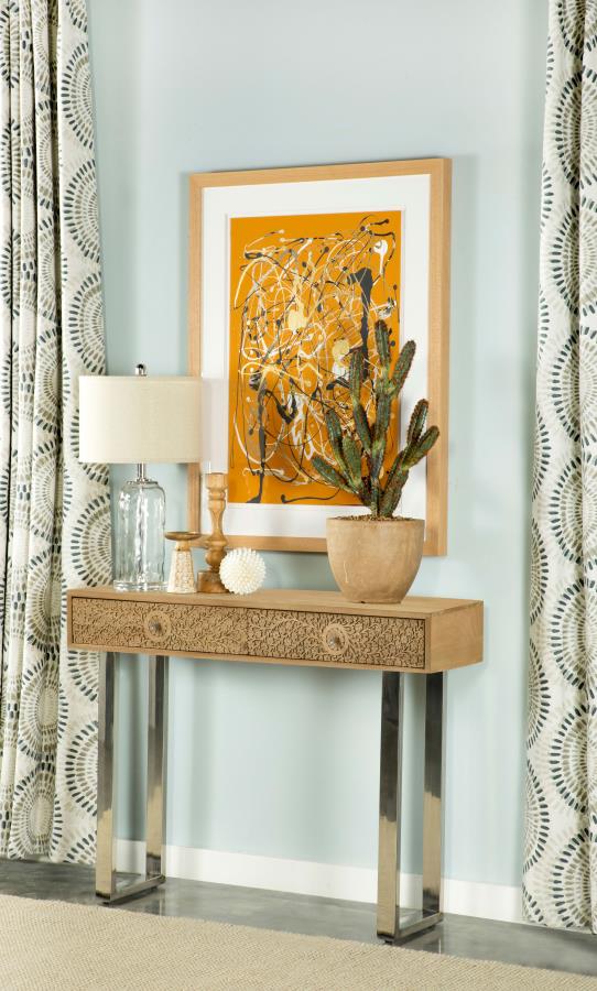 Draco 2-drawer Console Table Hand Carved Details Natural view 2