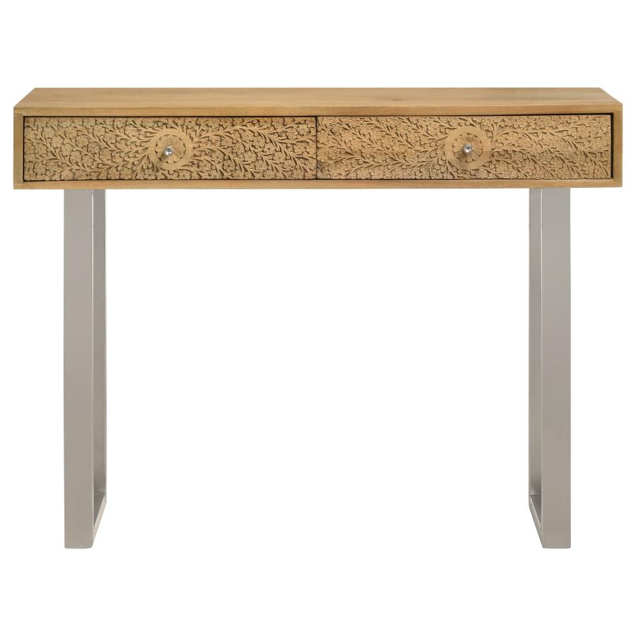 Draco 2-drawer Console Table Hand Carved Details Natural view 4