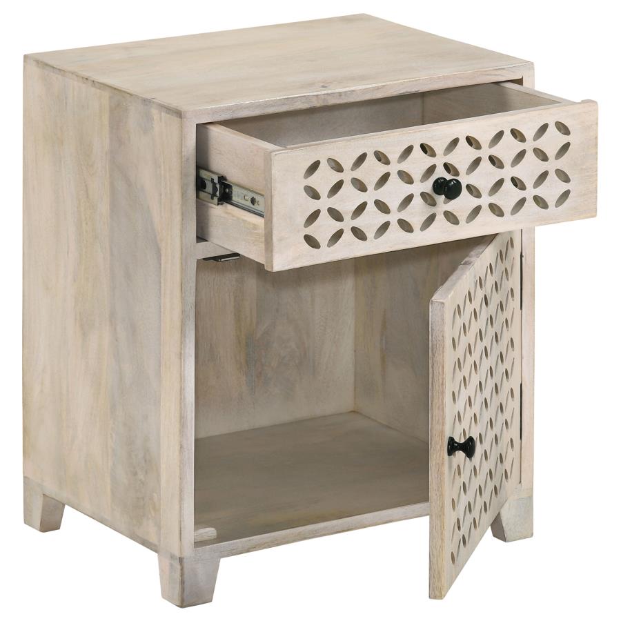 August 1-drawer Trellis Pattern Storage Cabinet White Washed view 3