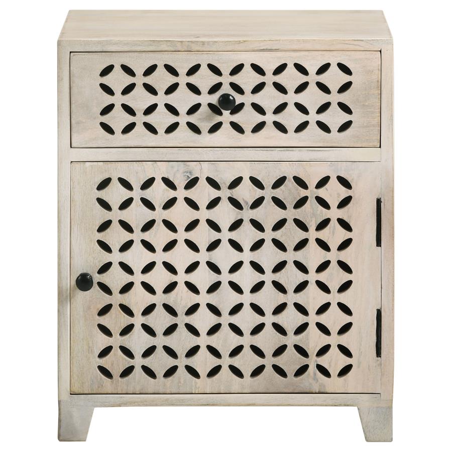 August 1-drawer Trellis Pattern Storage Cabinet White Washed view 4