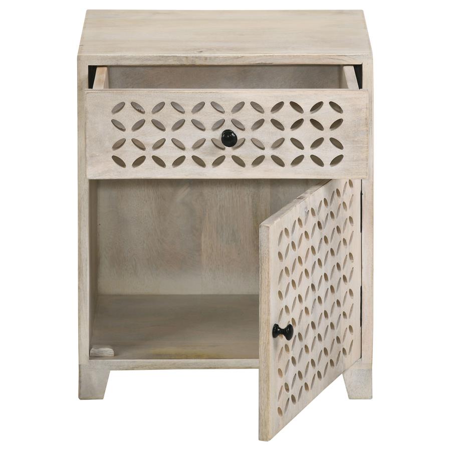 August 1-drawer Trellis Pattern Storage Cabinet White Washed view 5