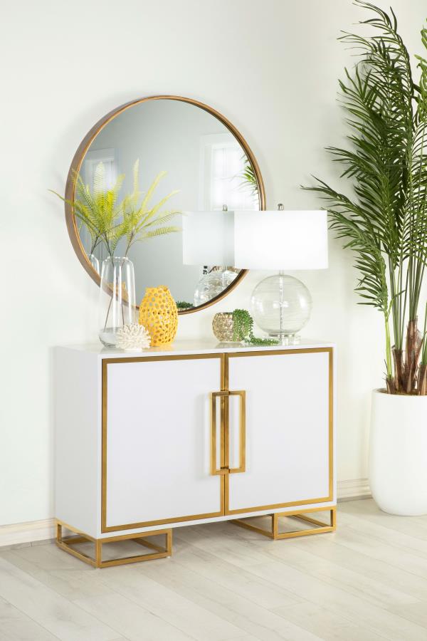 Elsa 2-door Wood Storage Accent Cabinet White and Gold view 2