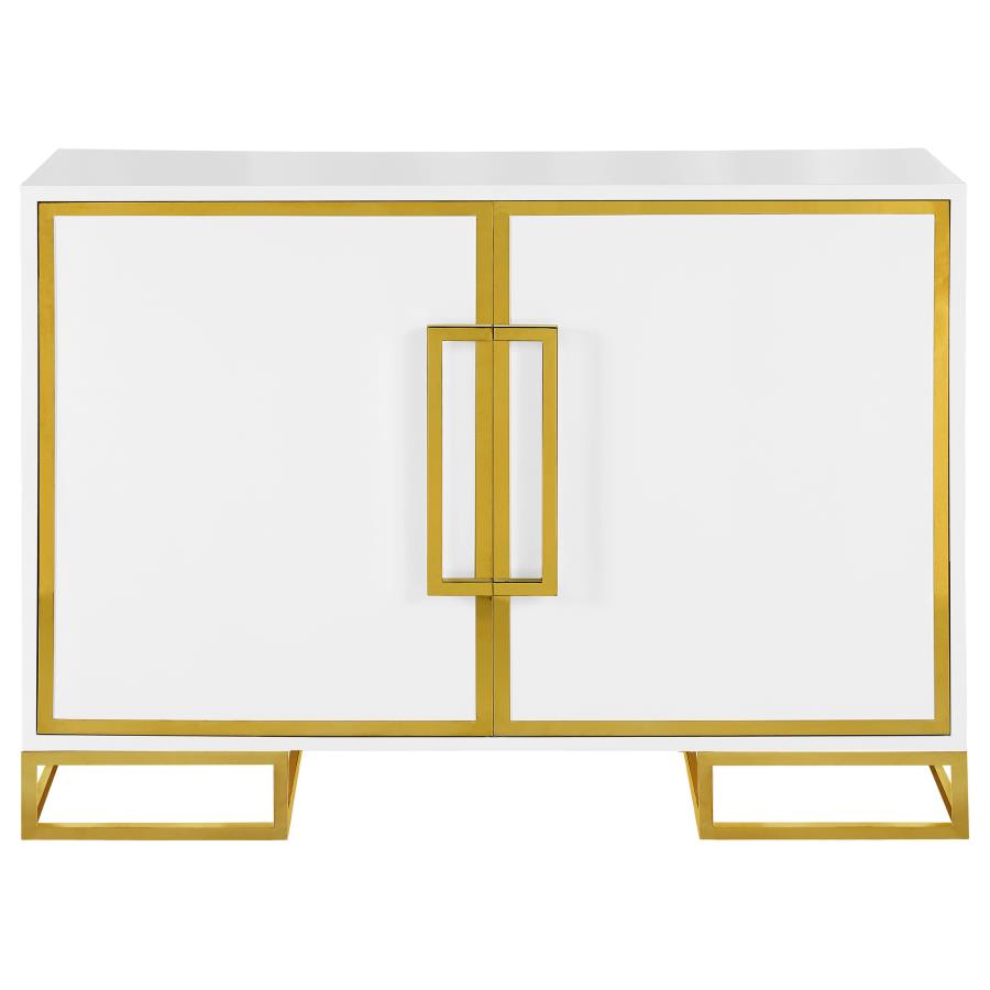 Elsa 2-door Wood Storage Accent Cabinet White and Gold view 3