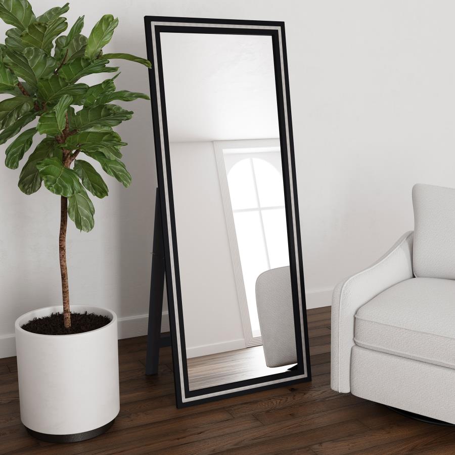 Windrose 28 x 67 Inch Tempered LED Standing Mirror Black view 2