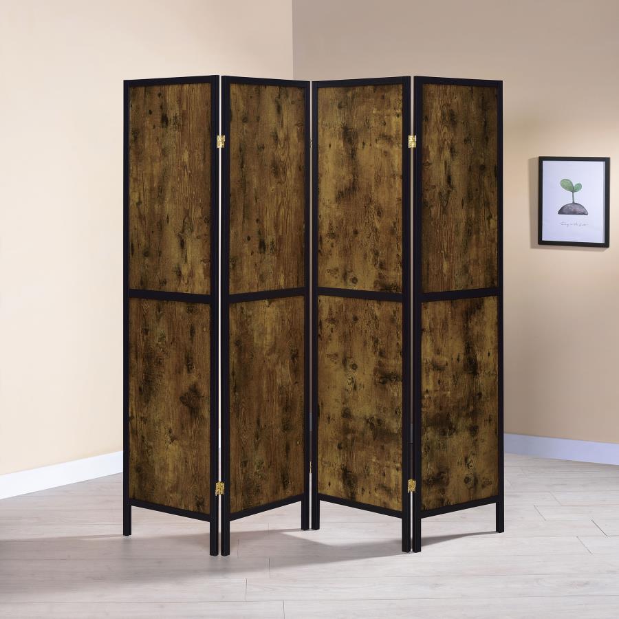 Deepika 4-Panel Room Divider Folding Screen Rustic Nutmeg view 2