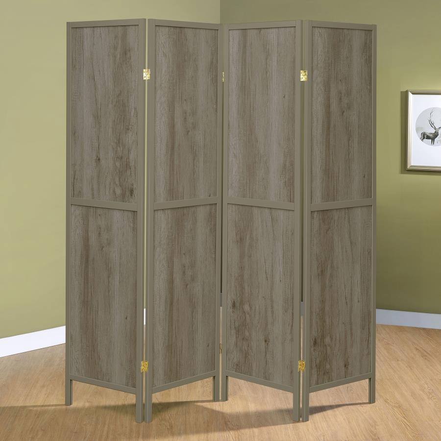 Deepika 4-Panel Room Divider Folding Screen Grey Driftwood view 2