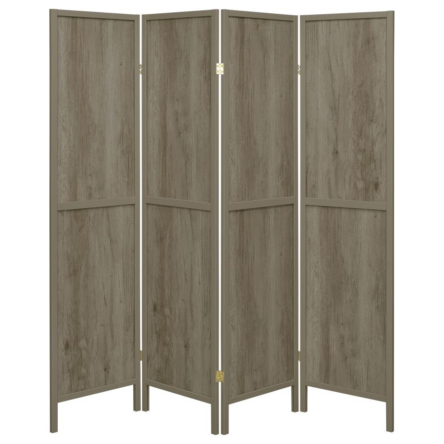 Deepika 4-Panel Room Divider Folding Screen Grey Driftwood view 4