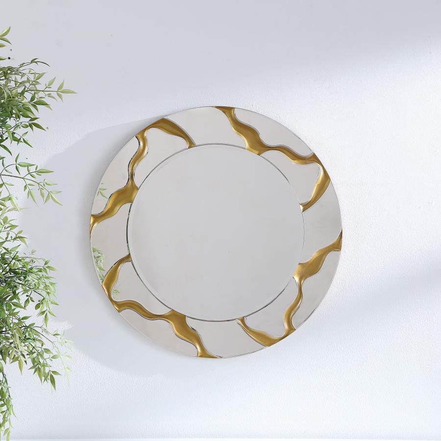 Dorinda 36 x 36 Inch Round Kintsugi Style Wall Mirror Gold view 2