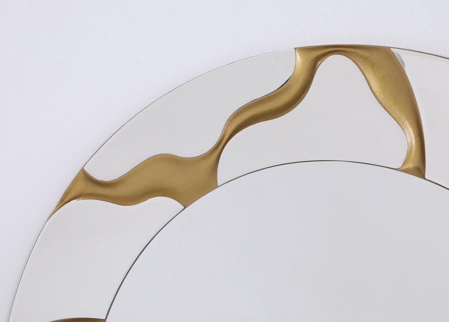 Dorinda 36 x 36 Inch Round Kintsugi Style Wall Mirror Gold view 4