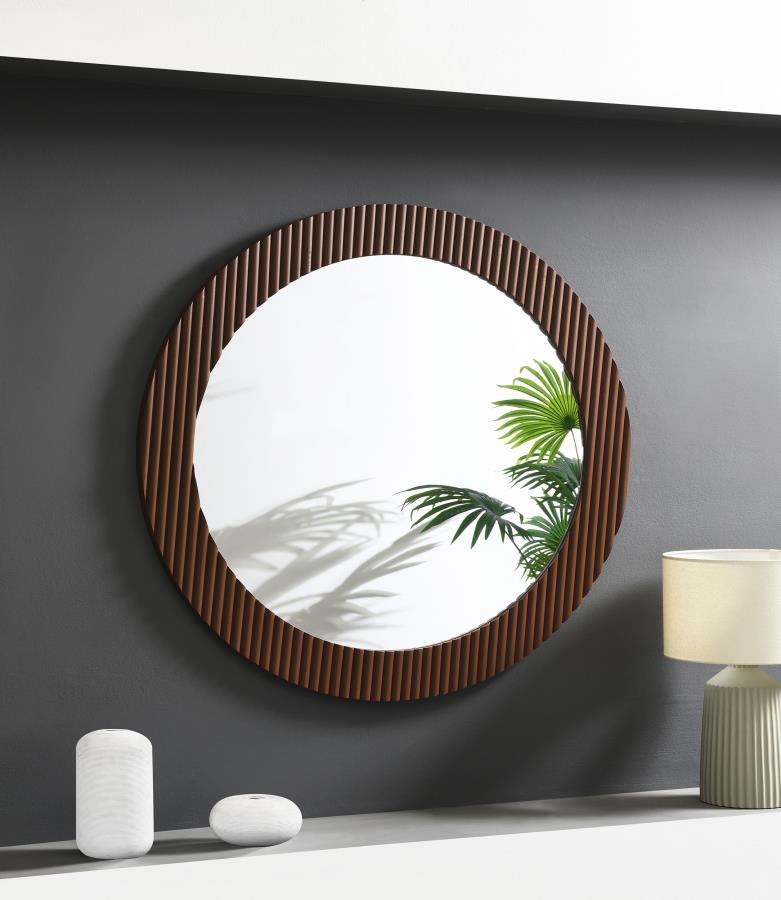 Dexter 40 x 40 Inch Round Reeding Frame Wall Mirror Brown view 2