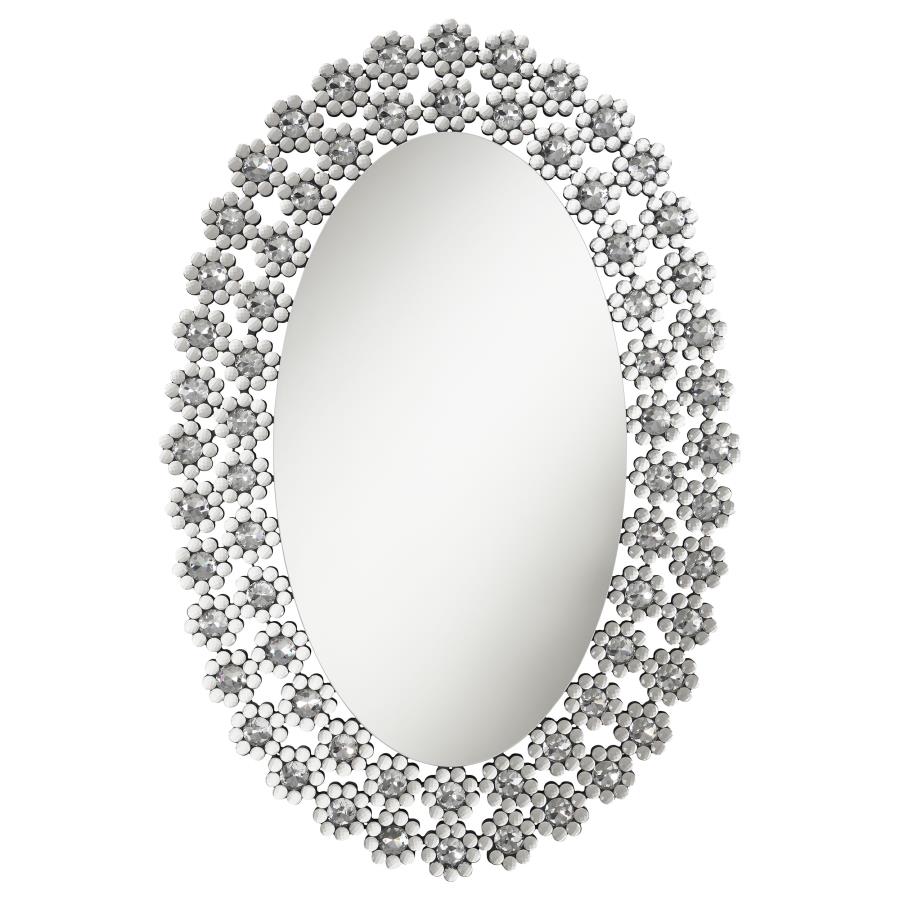 Colleen 31 x 47 Inch Oval Wall Mirror Crystal Flowers Silver view 3
