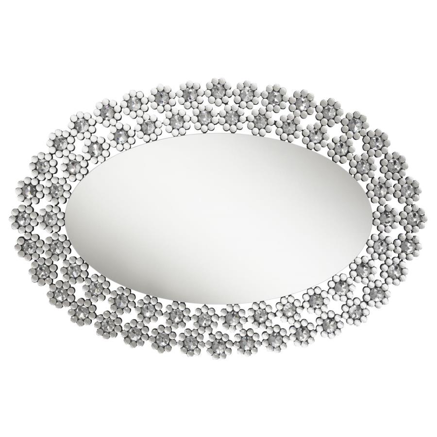 Colleen 31 x 47 Inch Oval Wall Mirror Crystal Flowers Silver view 4