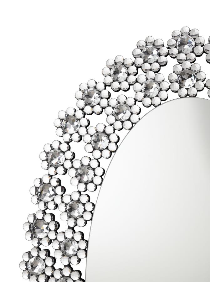 Colleen 31 x 47 Inch Oval Wall Mirror Crystal Flowers Silver view 6