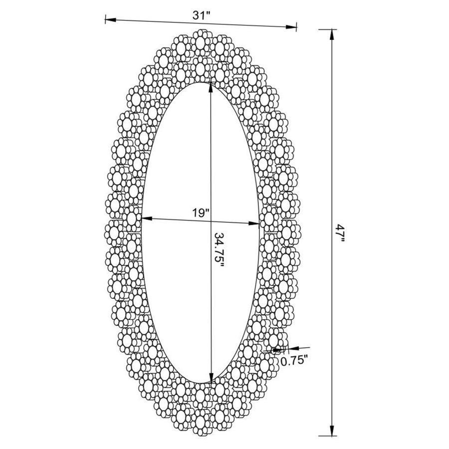 Colleen 31 x 47 Inch Oval Wall Mirror Crystal Flowers Silver view 7