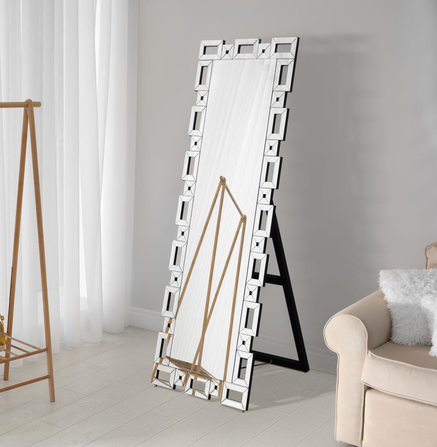 Tavin 24 x 65 Inch Geometric Frame Standing Mirror Silver view 2