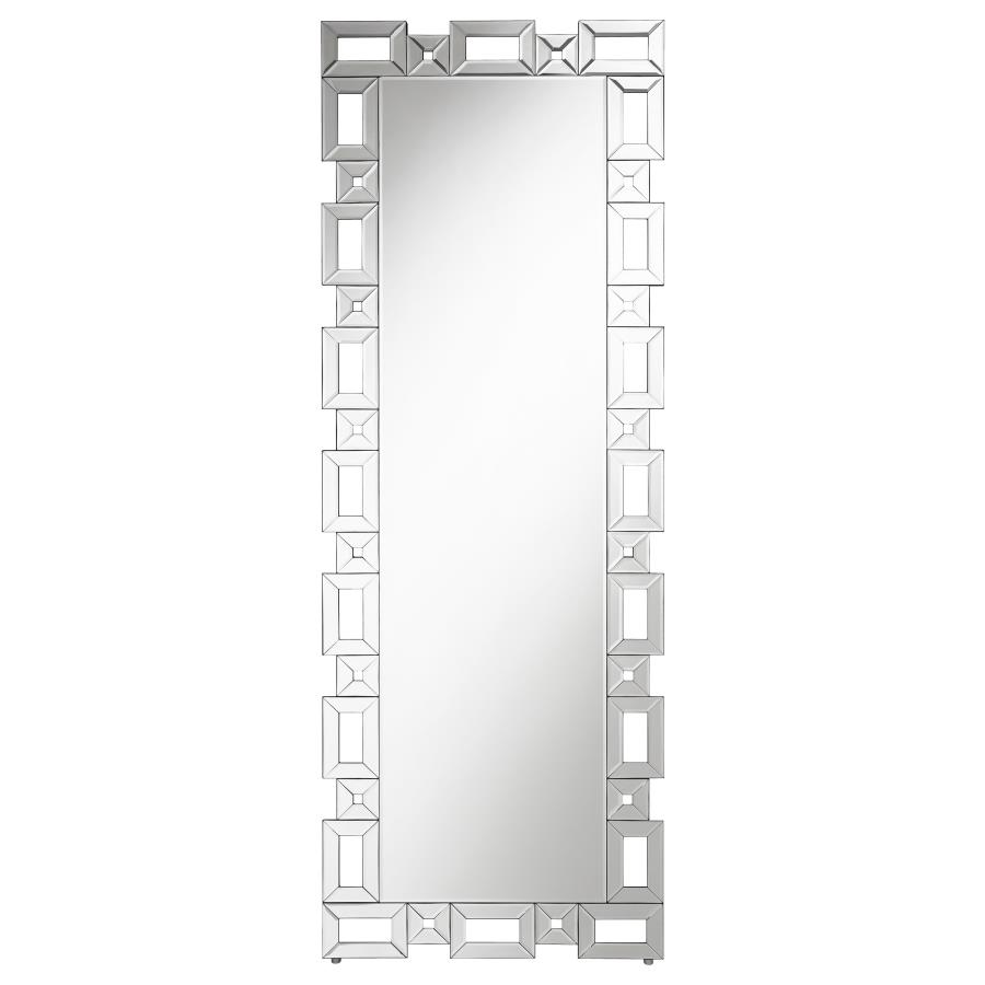 Tavin 24 x 65 Inch Geometric Frame Standing Mirror Silver view 3
