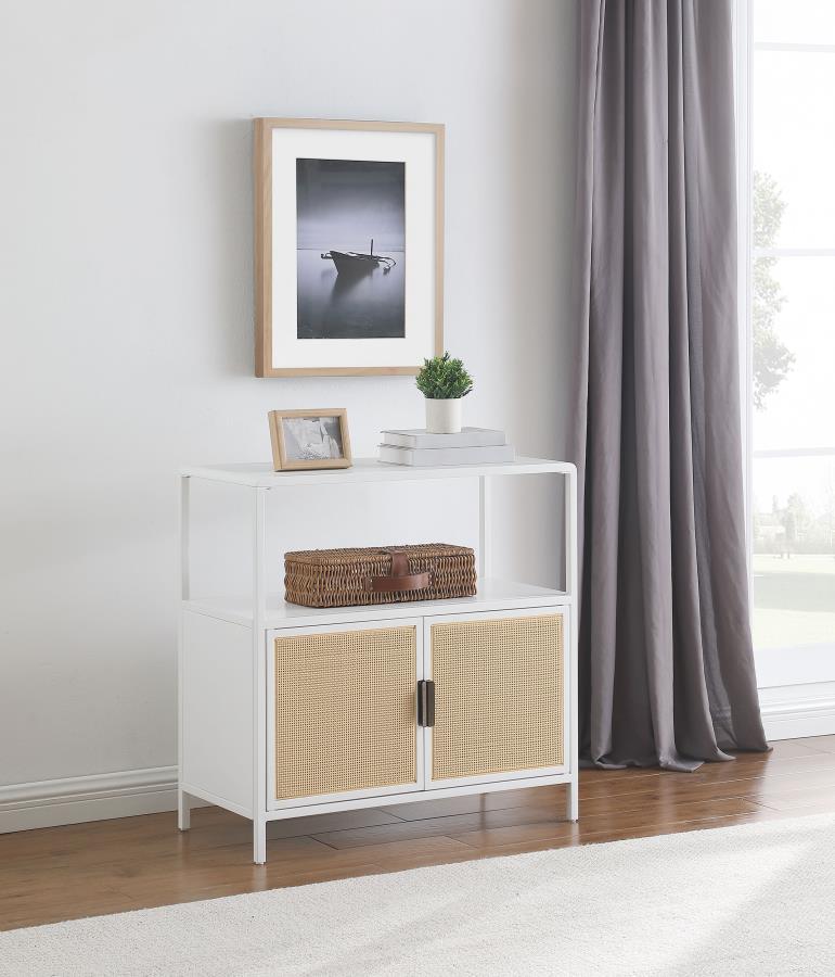 Amherst 2-door Radio Weave Cane Metal Accent Cabinet White view 2