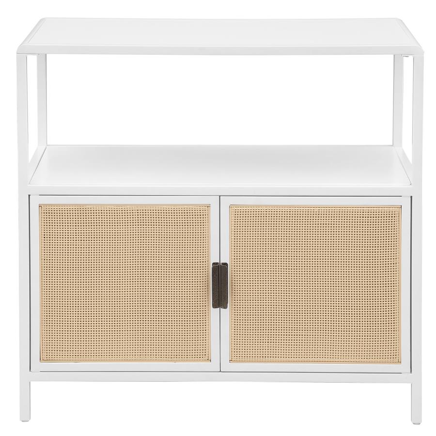 Amherst 2-door Radio Weave Cane Metal Accent Cabinet White view 3