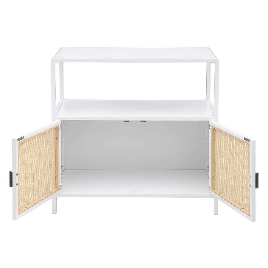 Amherst 2-door Radio Weave Cane Metal Accent Cabinet White view 4