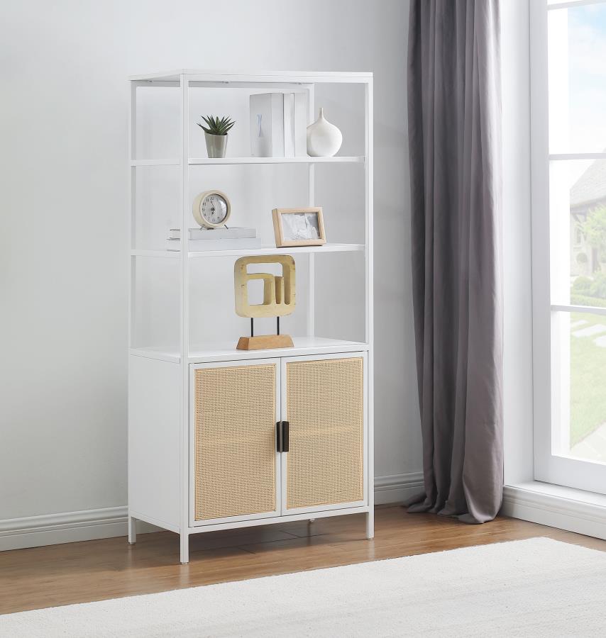 Amherst 3-shelf Radio Weave Cane Metal Accent Cabinet White view 2