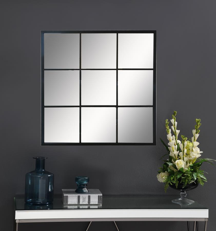 Quetzal 35 x 35 Inch Square Window Pane Wall Mirror Black view 2