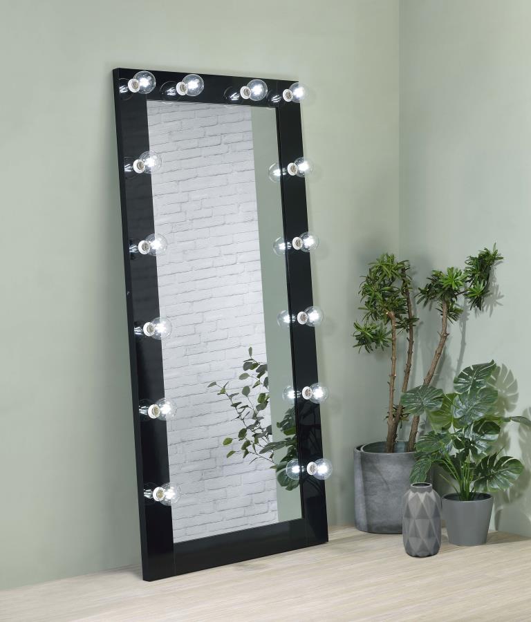 Zayan 32 x 71 Inch Floor Mirror LED Lighting Black Gloss view 2