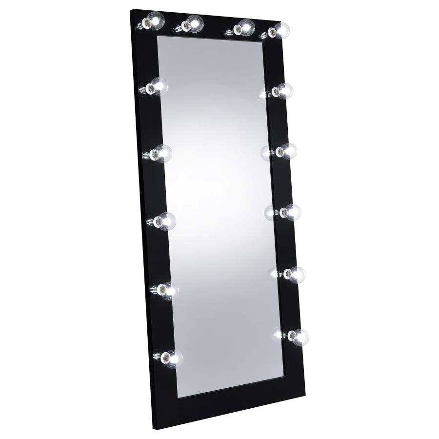 Zayan 32 x 71 Inch Floor Mirror LED Lighting Black Gloss view 3