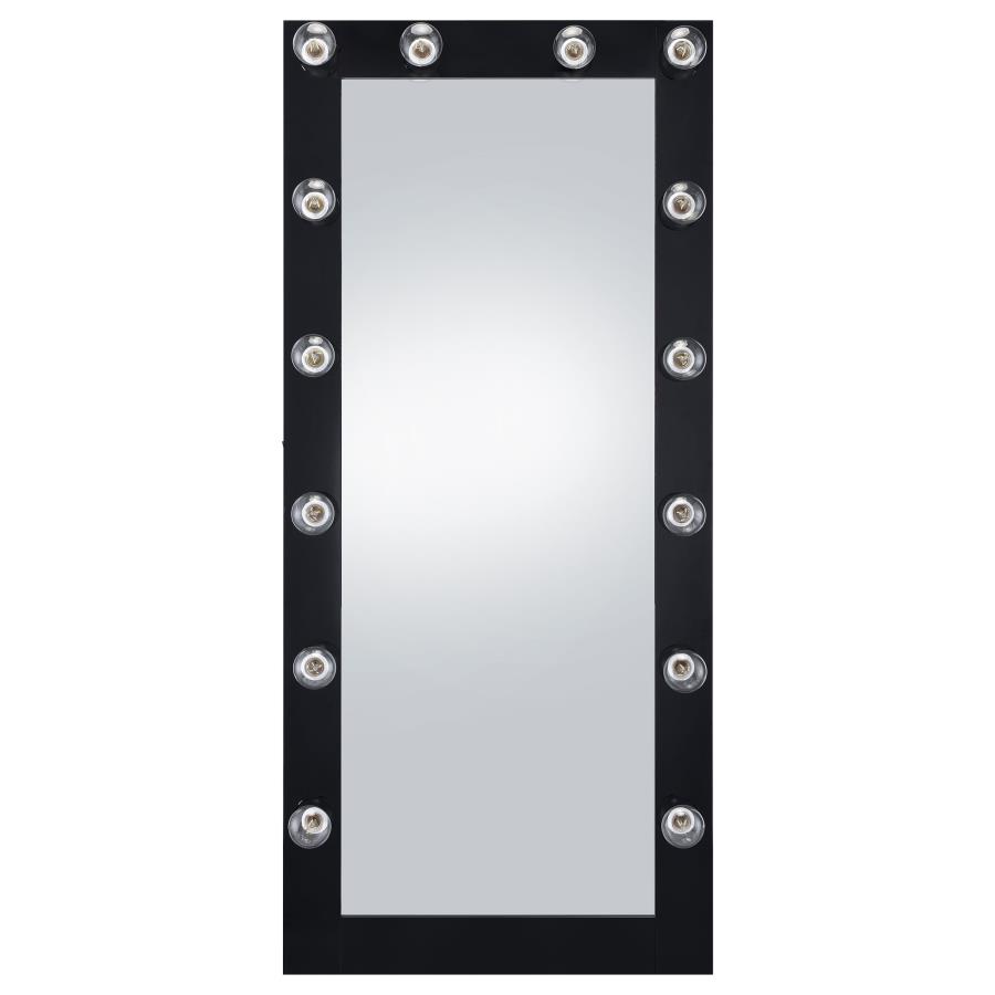 Zayan 32 x 71 Inch Floor Mirror LED Lighting Black Gloss view 4