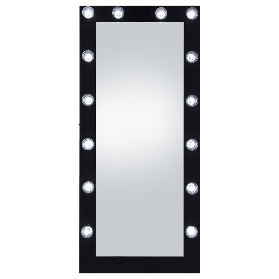 Zayan 32 x 71 Inch Floor Mirror LED Lighting Black Gloss view 5