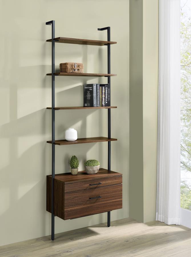 Owens 96-inch 4-shelf Storage Wall Bookshelf Walnut view 2