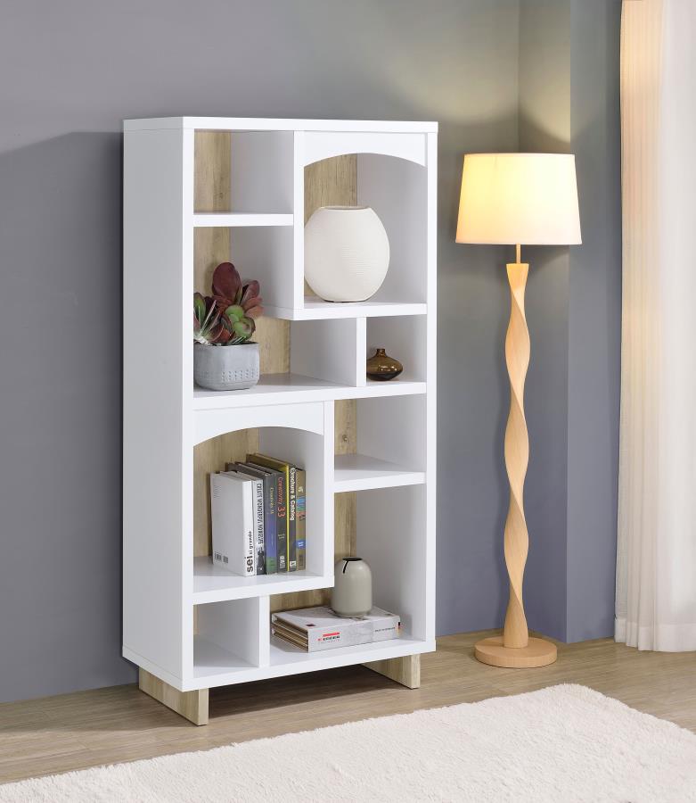 Dalton 65-inch 6-shelf Bookcase White and Distressed Pine view 2