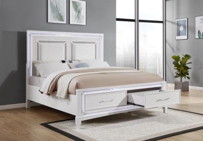 WHITE LED QUEEN BED