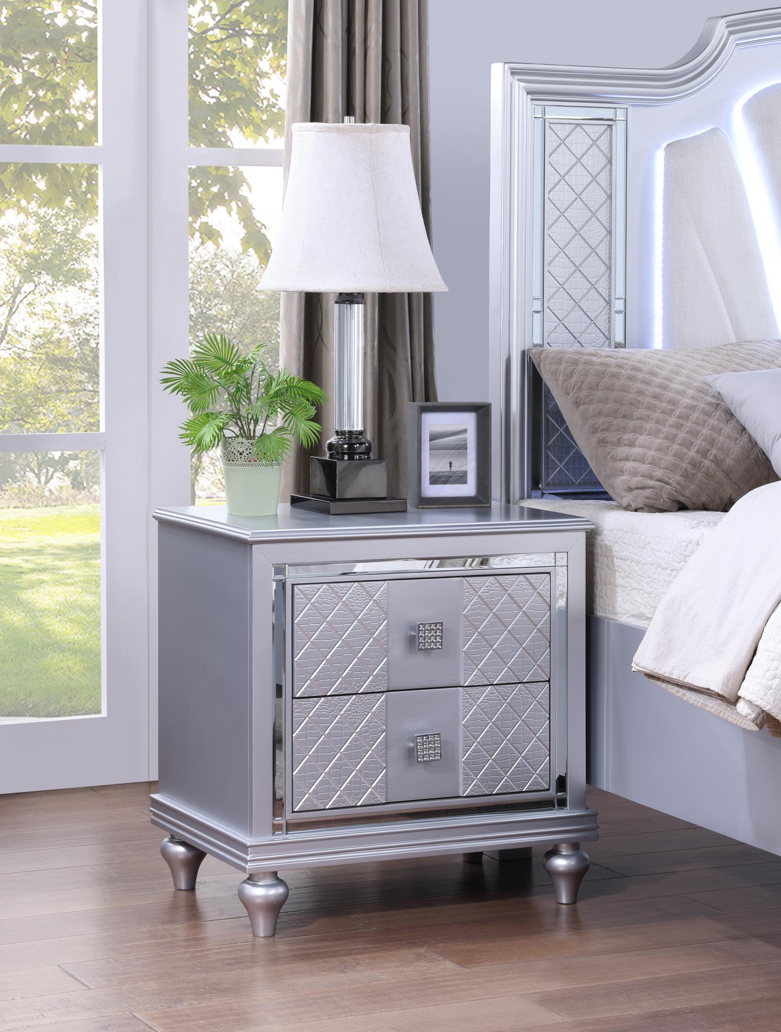 SILVER NIGHT STAND W/USB view 2