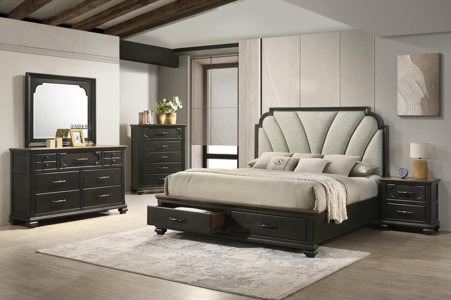 KING BED FRAME - DRESSER - MIRROR - CHEST - NIGHTSTAND view 2