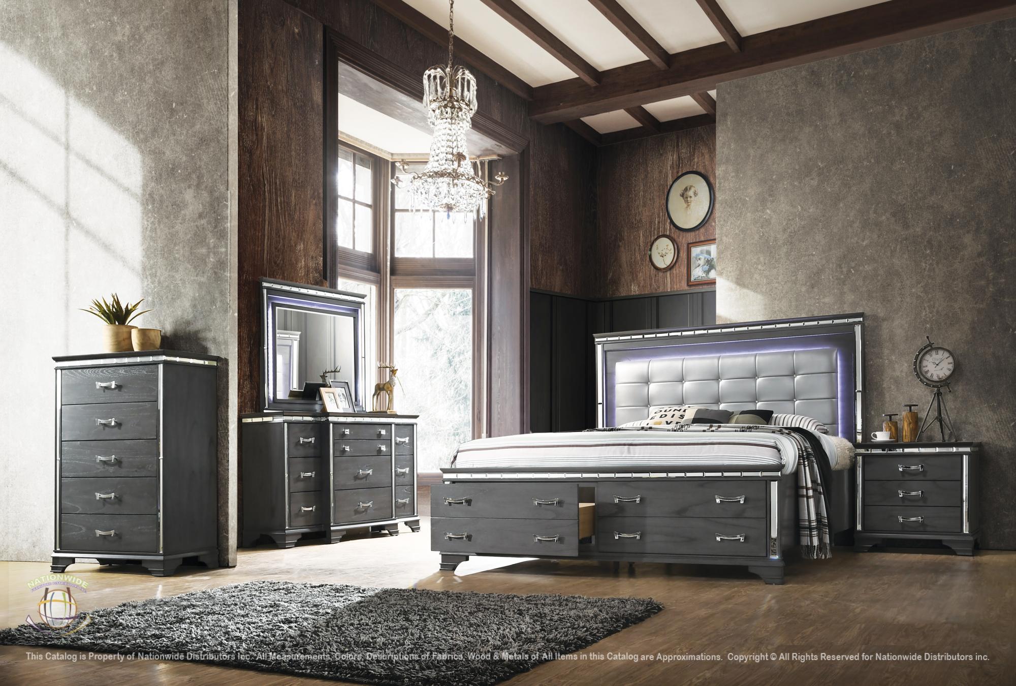 Dresser, Mirror w/ Led Lights and Queen Bed