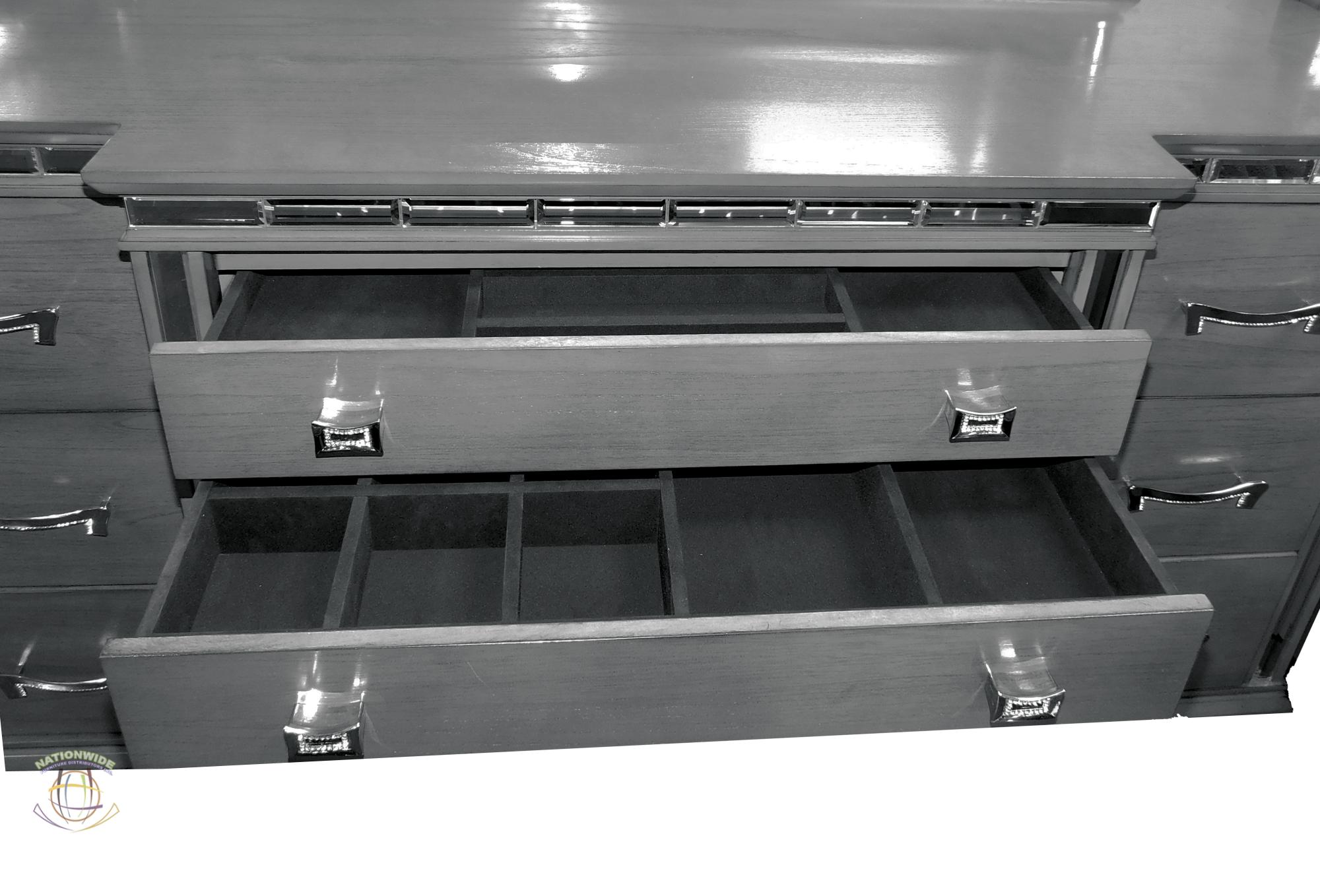 Dresser, Mirror w/ Led Lights and Queen Bed view 3