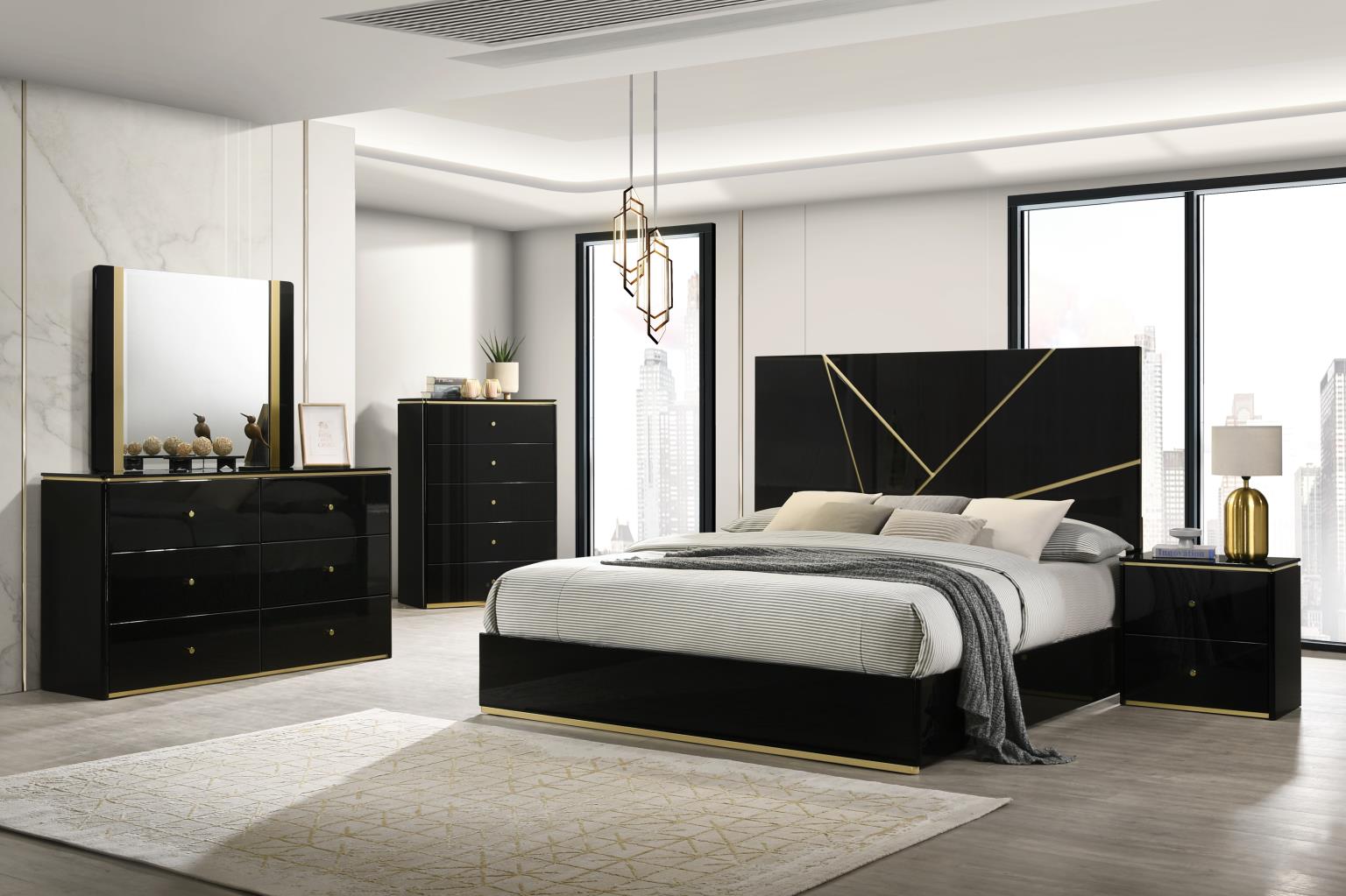 QUEEN BED - DRESSER - MIRROR view 2