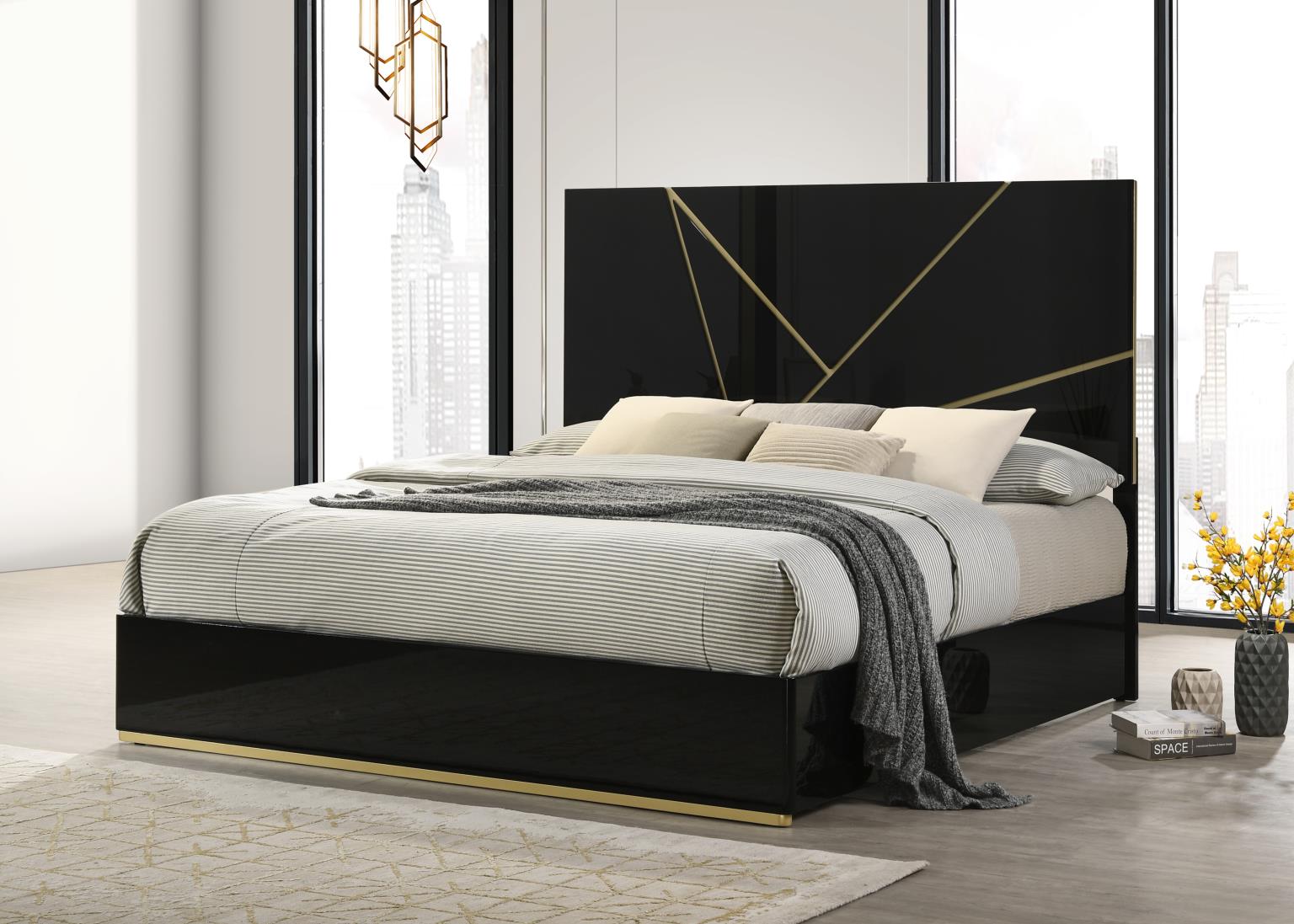 BLACK/GOLD LINE QUEEN BED view 2