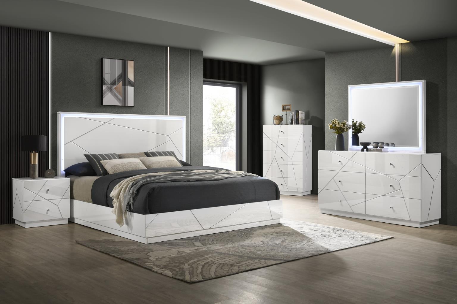 WHITE/GRAY LINE NIGHT STAND view 3