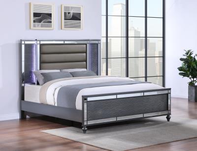 CHARCOAL GLOSS KING BED W/LED LIGHT