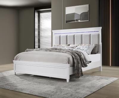 WHITE LED QUEEN BED