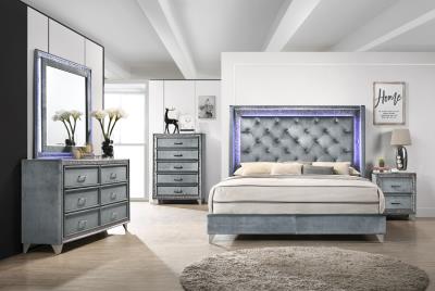GRAY VELVET NIGHTSTAND
