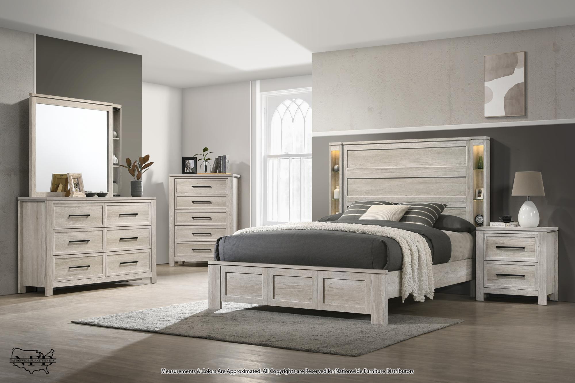 Dresser, Sliding Mirror w/ Stoarge Shelf and Queen Bed