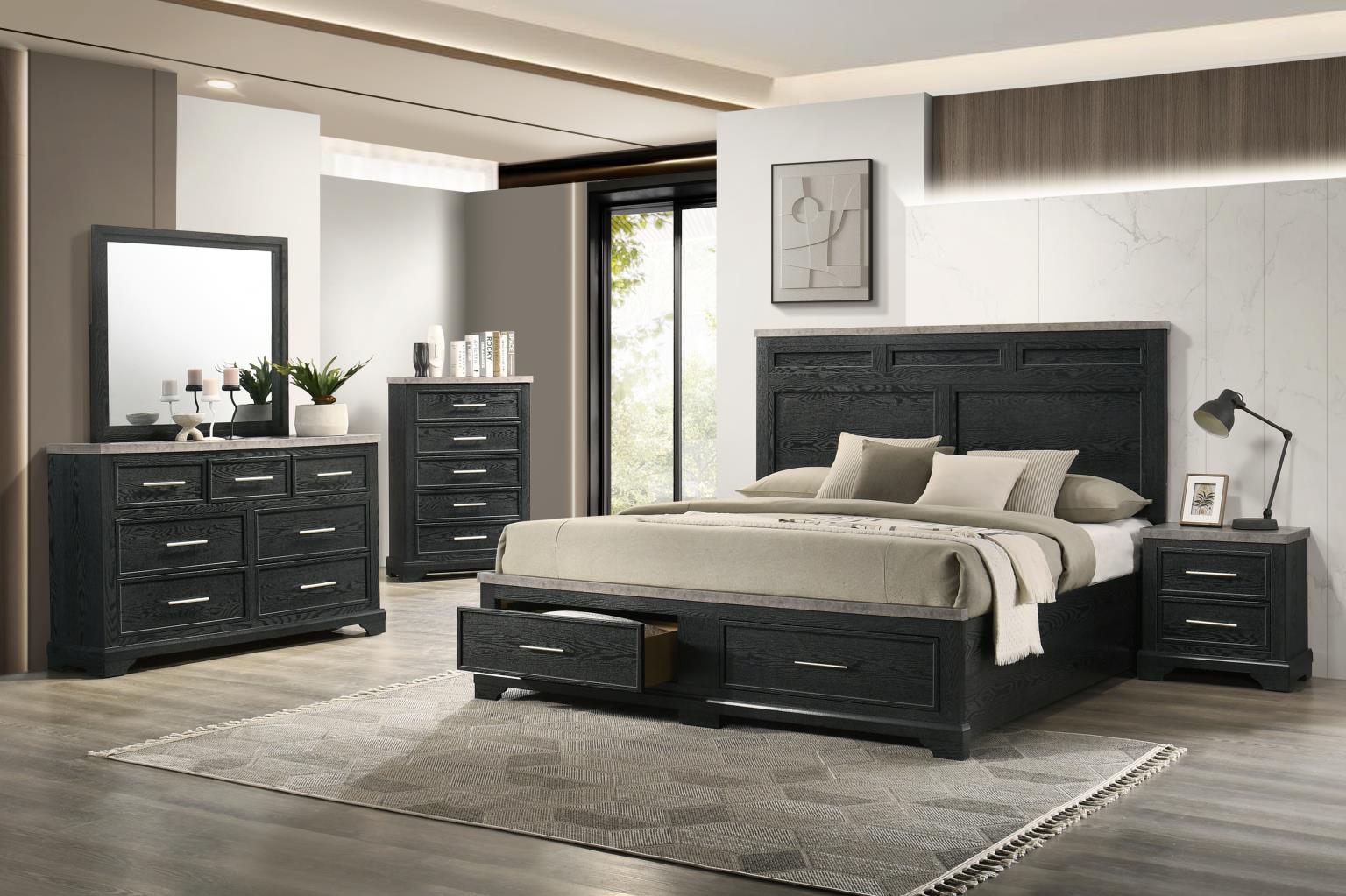 QUEEN BED FRAME - DRESSER - MIRROR - CHEST - NIGHTSTAND view 2