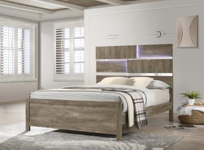 WEATHERED OAK LED KING BED