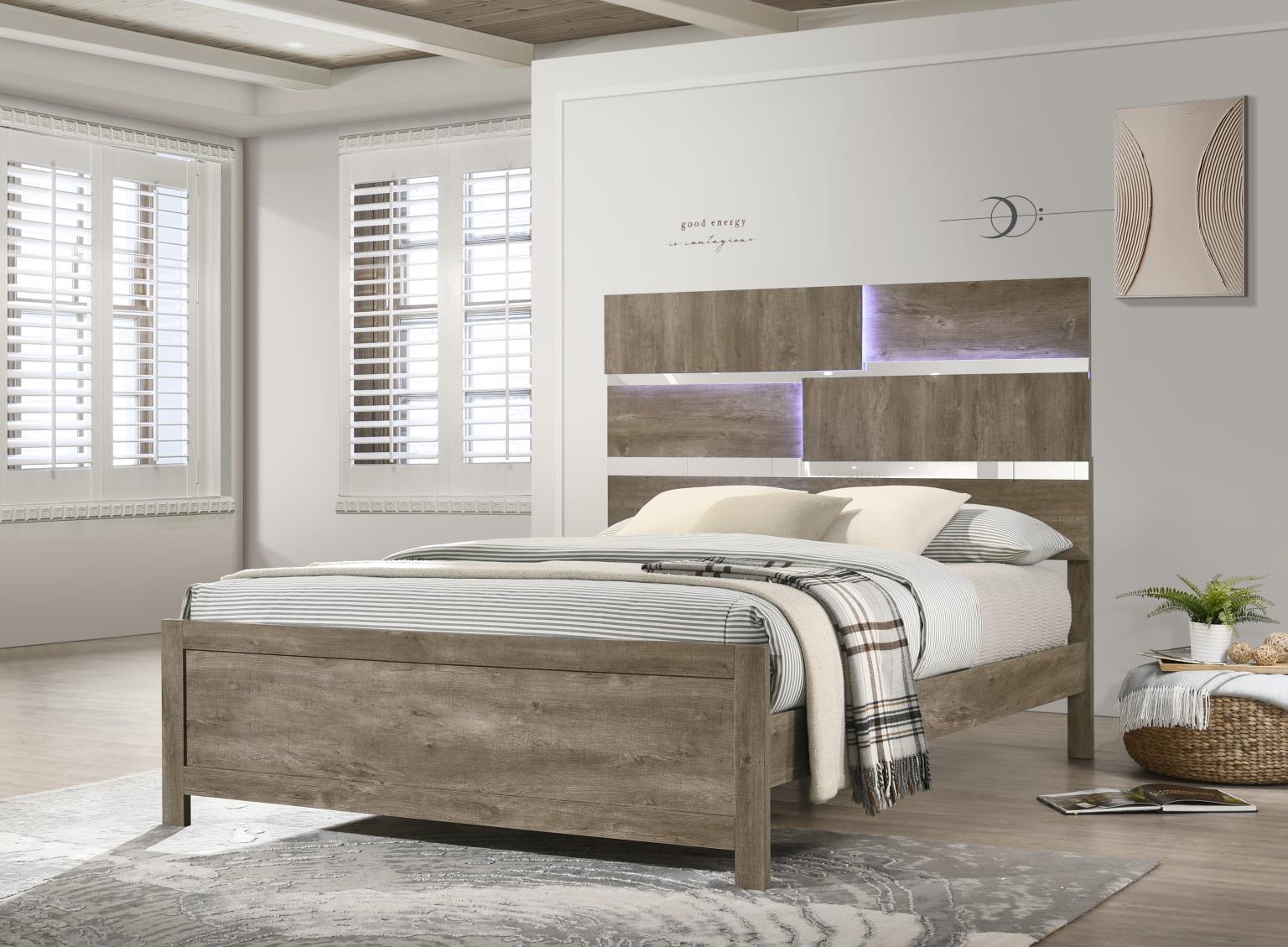 WEATHERED OAK LED KING BED view 2